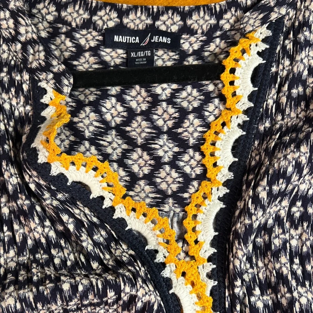 Nautica Jeans Flutter Sleeve Babydoll Dress, Crochet Detail Neckline - Picture 2 of 7